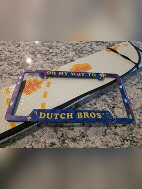 Dutch Bros 'On My Way To' Blue License Plate Frame And Sunshade